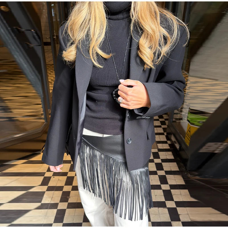 Tassel Leather Corset Belt Accessory Women's Solid High Street Fringe Scarf Belt 2026 Spring Summer Edgy Chic All-match Outfit