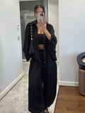 LGRQ Women's Casual Two-piece Set Fashion Lapel Long Sleeved Cardigan Jacket Elastic Waistband Tied Pants 2026 Summer 19DB1008