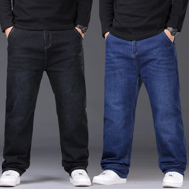 Men Fashion Plus Size 48 50 Black Jeans Male Business Daily Casual Loose Denim Pants Minimalist Stretch Straight Leg Trousers