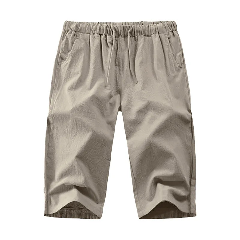 2024Summer Muscle Men's New Loose Solid Color Breathable Casual Sports Business High Street Fashionable Cropped Pants