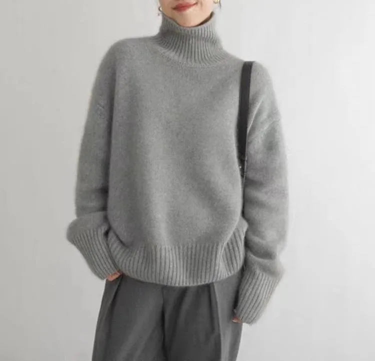 Autumn Winter Thick Loose Knitwear Sweater Tops Casual Turn Down Collar Long Lantern Sleeve Knitted Pullover Coats PYXA-dh70