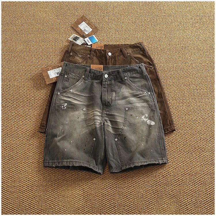 Heavy washing to do old shorts men high quality woven nail texture heavy cargo five quarter pants tide