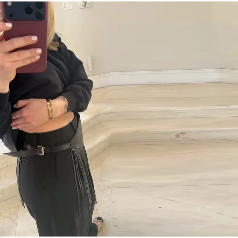 Tassel Leather Corset Belt Accessory Women's Solid High Street Fringe Scarf Belt 2026 Spring Summer Edgy Chic All-match Outfit