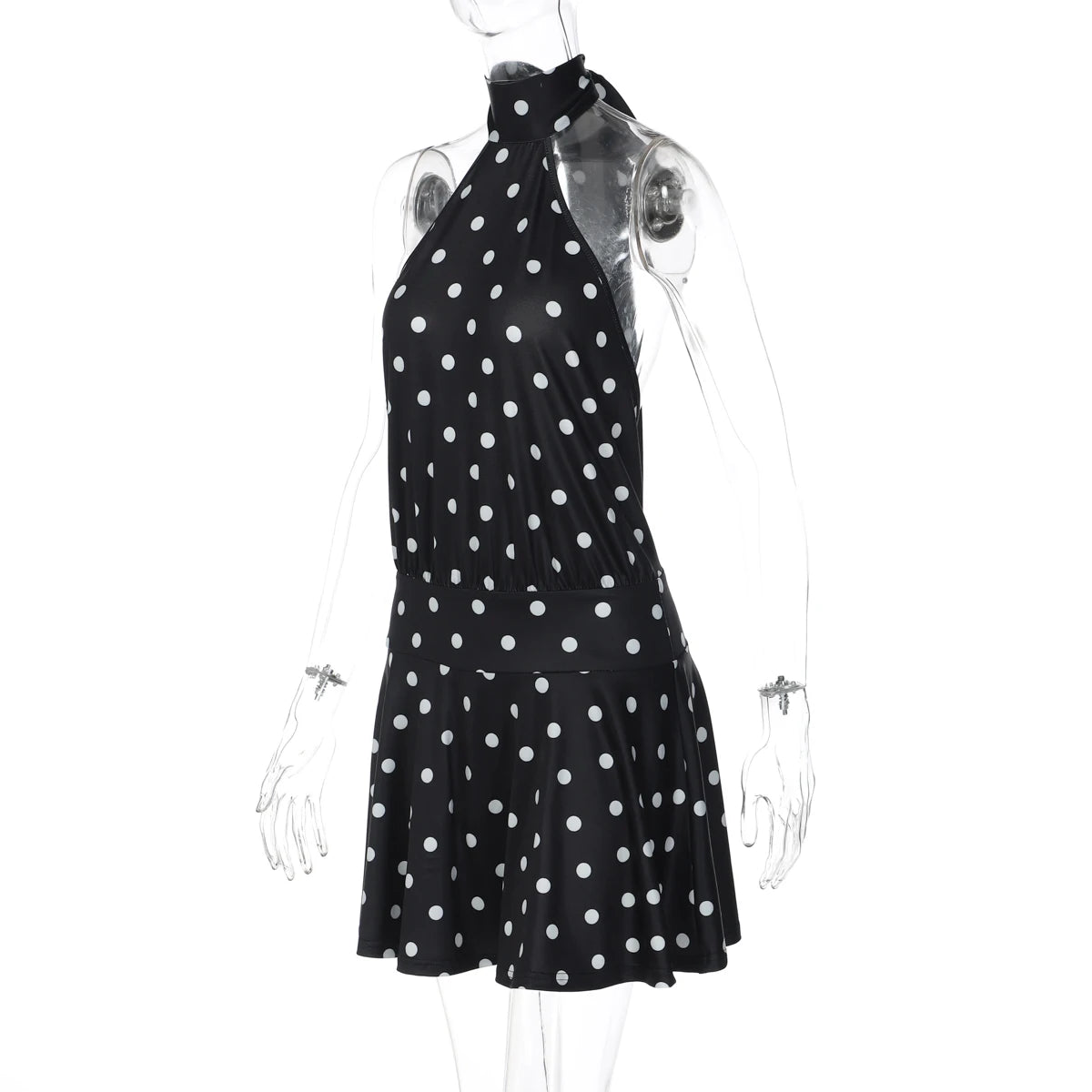 Hugcitar Polka Dot Print Halter Sleeveless Backless Bandage Sexy Slim Mini Dress Summer Women Fashion Outfit Party Vacation