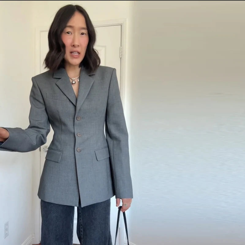 2026 Spring New Solid Lapel Blazer Jacket For Women Elegant Long Sleeve Waist Suit Coats Office Lady Chic Commute Tops