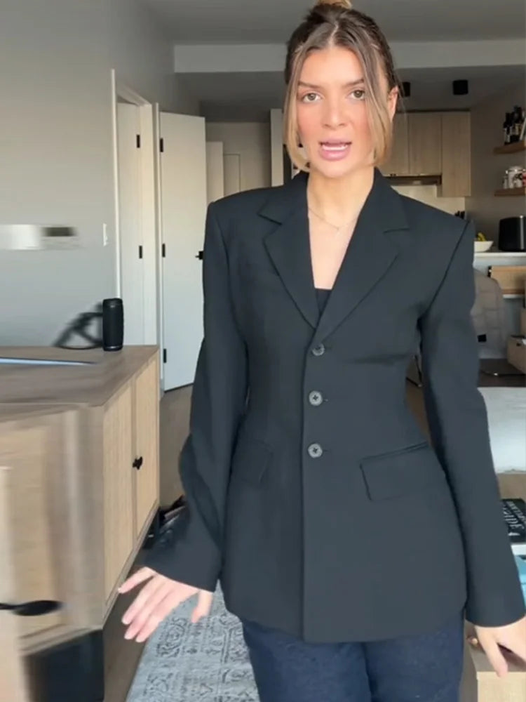 2026 Spring New Solid Lapel Blazer Jacket For Women Elegant Long Sleeve Waist Suit Coats Office Lady Chic Commute Tops