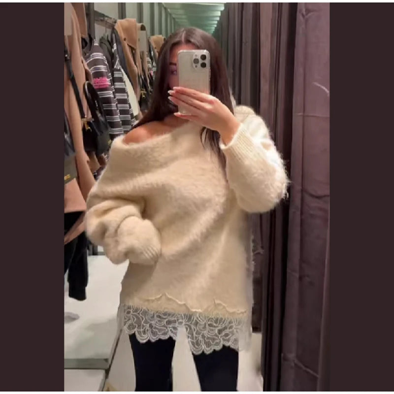 Chic V-neck Knitted Lace-up Women Cardigan Elegant Solid Full Sleeve Loose Cropped Sweater 2026 Lady Commute Office Cardigans