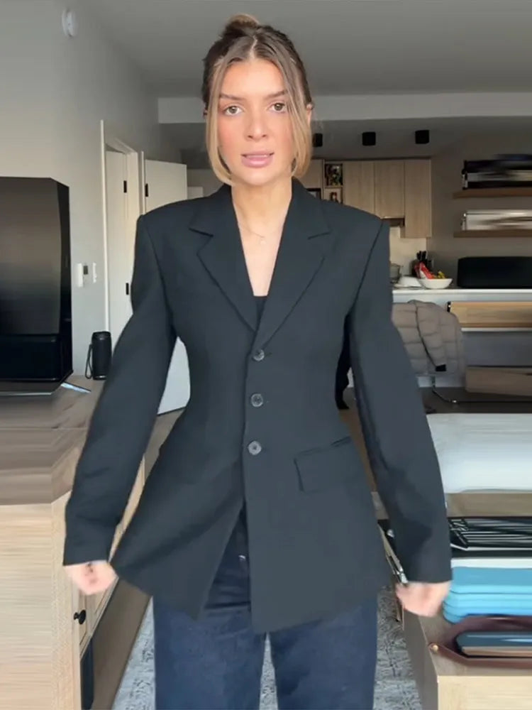 2026 Spring New Solid Lapel Blazer Jacket For Women Elegant Long Sleeve Waist Suit Coats Office Lady Chic Commute Tops
