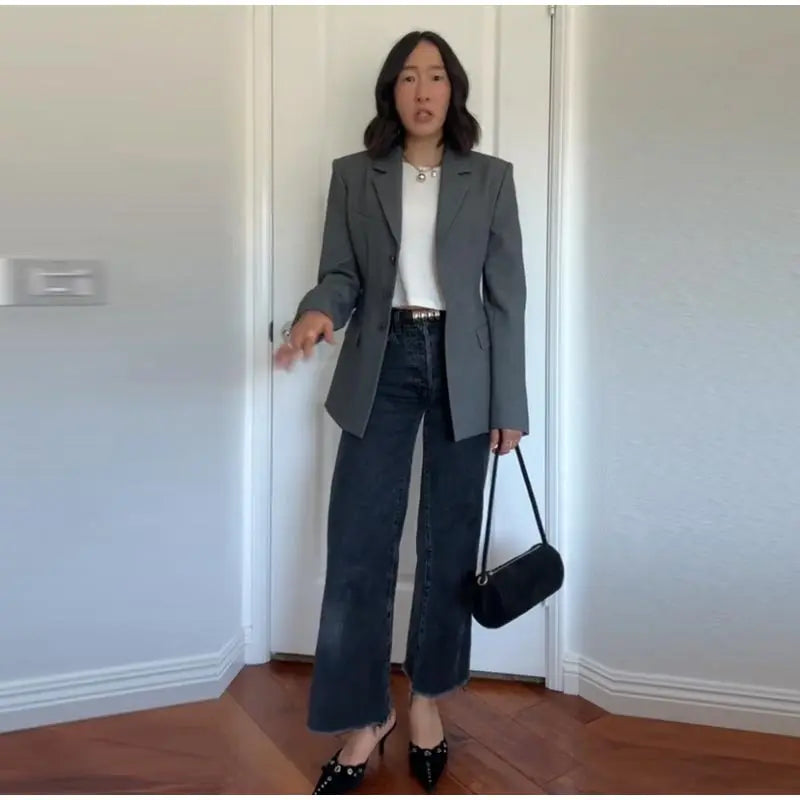2026 Spring New Solid Lapel Blazer Jacket For Women Elegant Long Sleeve Waist Suit Coats Office Lady Chic Commute Tops