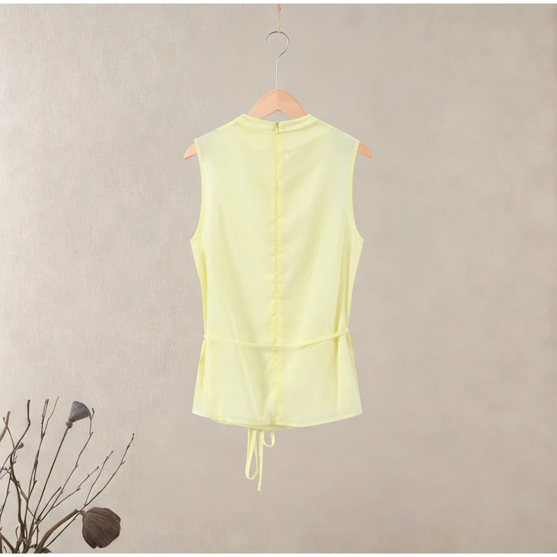 Casual Yellow Top Long Skirts Sets Women Sleeveless Lace Up Tops Straight Slit Skirt 2026 Summer Holiday Street Lady Solid Suits