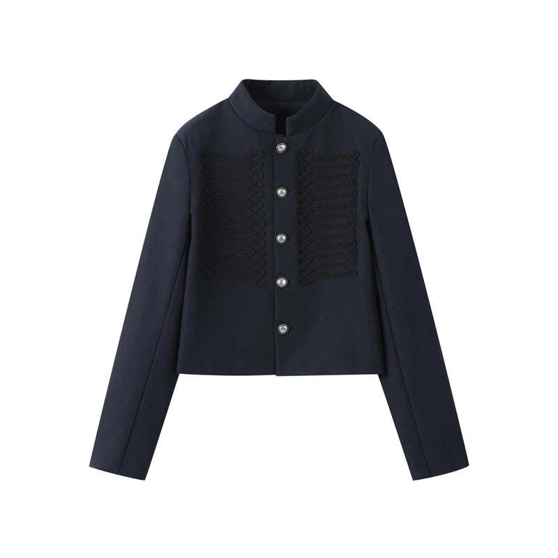 Elegant Long Sleeve Stand Collar Coats 2026 Spring New Retro Military Breasted Jacket For Women Lady High Street Chic Outerwear