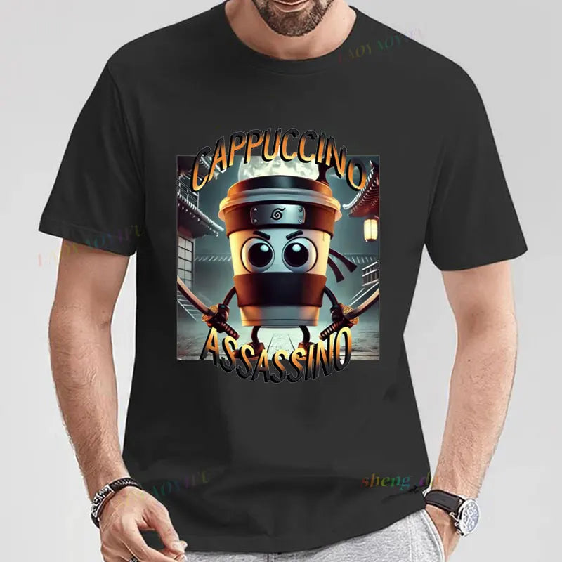 Camiseta Italian Brainrot Cappuccino Assassino T Shirt Men Women Summer O-neck Goth Vintage Official-website Casual Funny Tee