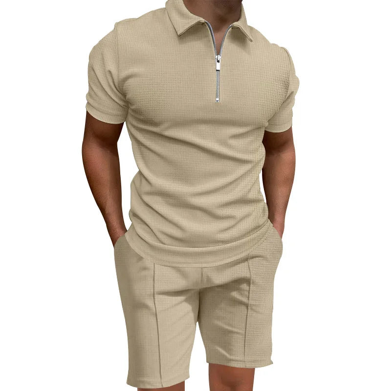 2024 Men's summer suits solid color waffle lapel slim-fit short sleevett-shirt casual fashion men's clothing free shipping