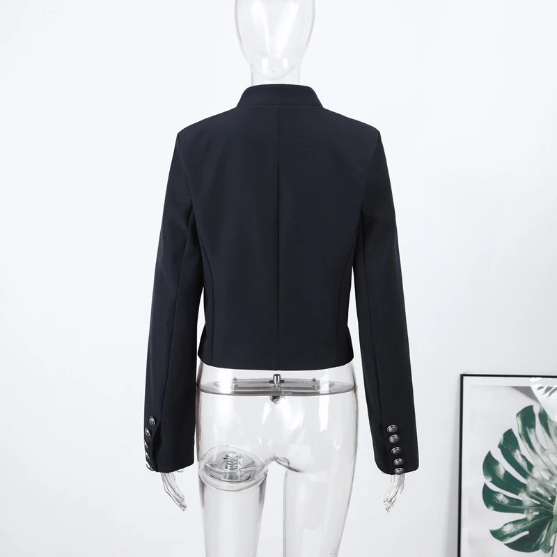 Elegant Long Sleeve Stand Collar Coats 2026 Spring New Retro Military Breasted Jacket For Women Lady High Street Chic Outerwear