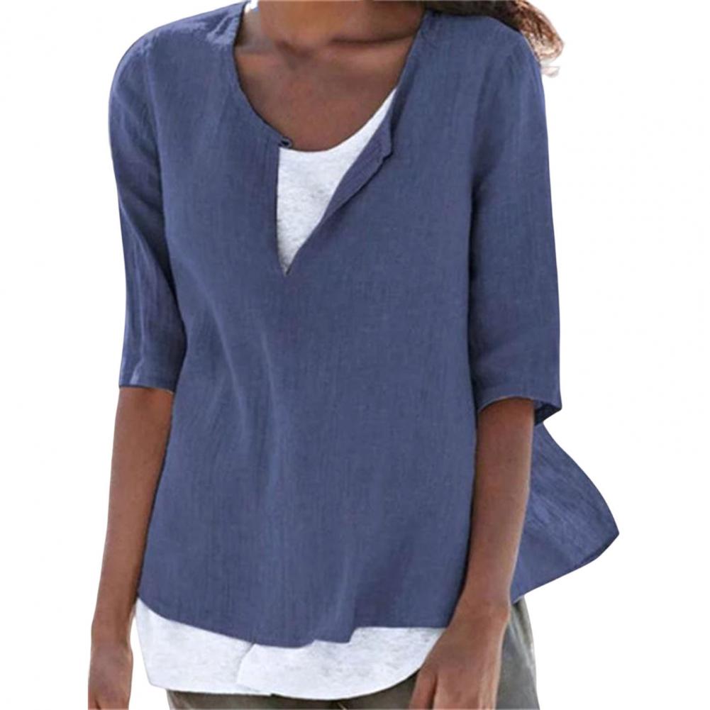 Summer Women's Clothes Casual V-neck Short Sleeves Tops Loose Ladies Cotton Linen T Shirts Tee 4XL