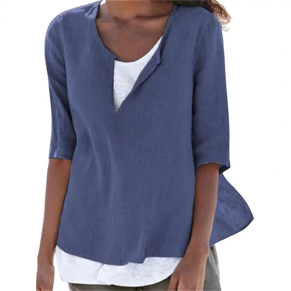 Summer Women's Clothes Casual V-neck Short Sleeves Tops Loose Ladies Cotton Linen T Shirts Tee 4XL