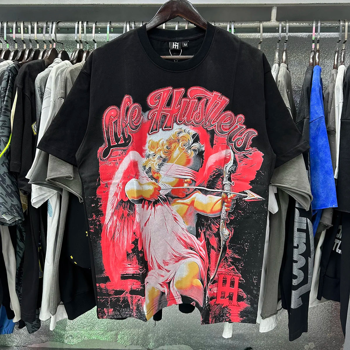 Blind Baby Shinning Diamond Short Sleeve Tshirts for Men and Women Rhinestone Crew Neck Cotton Summer Top Tees Oversized