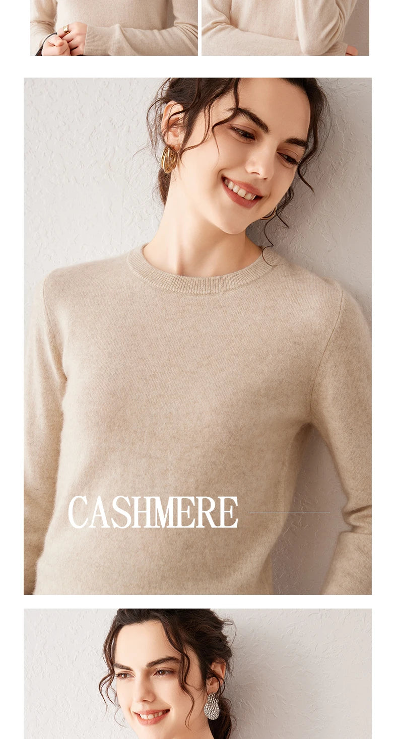 Women's 100% Pure Cashmere Sweater 2025 Fall Winter Crew Neck Long Sleeve Warm Soft Knitted Pullover New Knit Tops Women Clothes