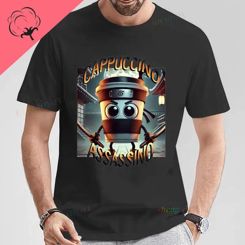 Camiseta Italian Brainrot Cappuccino Assassino T Shirt Men Women Summer O-neck Goth Vintage Official-website Casual Funny Tee