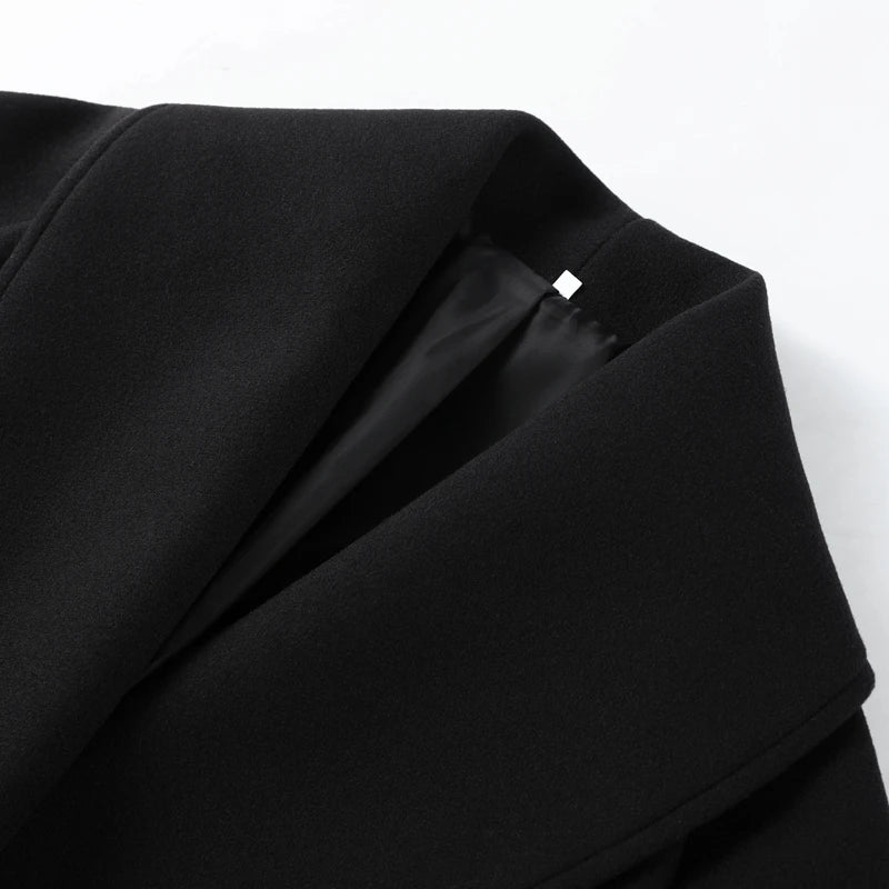 Black Stand Collar Woolen Coats Women's High Street Buttons Full Sleeve Short Overcoats 2026 Spring New Female Solid Outwear