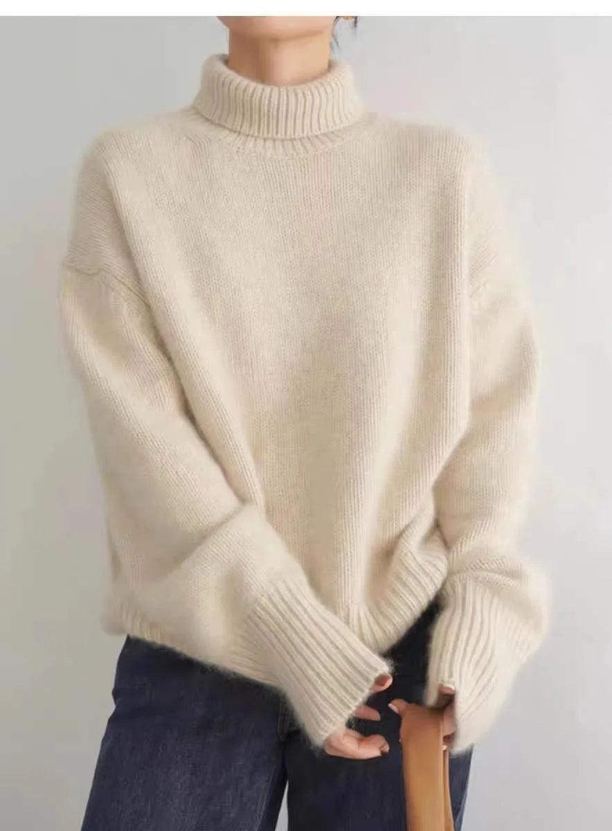 Autumn Winter Thick Loose Knitwear Sweater Tops Casual Turn Down Collar Long Lantern Sleeve Knitted Pullover Coats PYXA-dh70