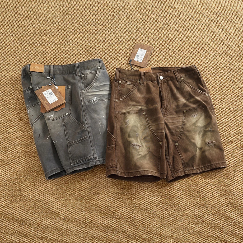 Heavy washing to do old shorts men high quality woven nail texture heavy cargo five quarter pants tide