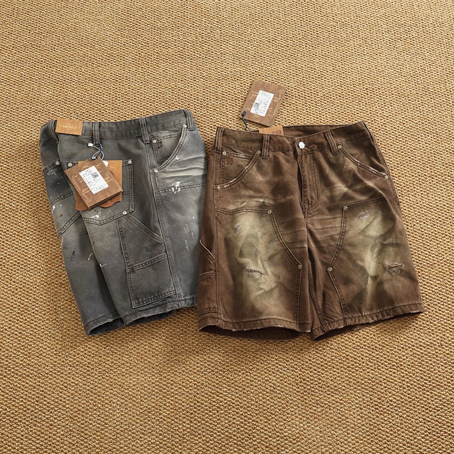 Heavy washing to do old shorts men high quality woven nail texture heavy cargo five quarter pants tide