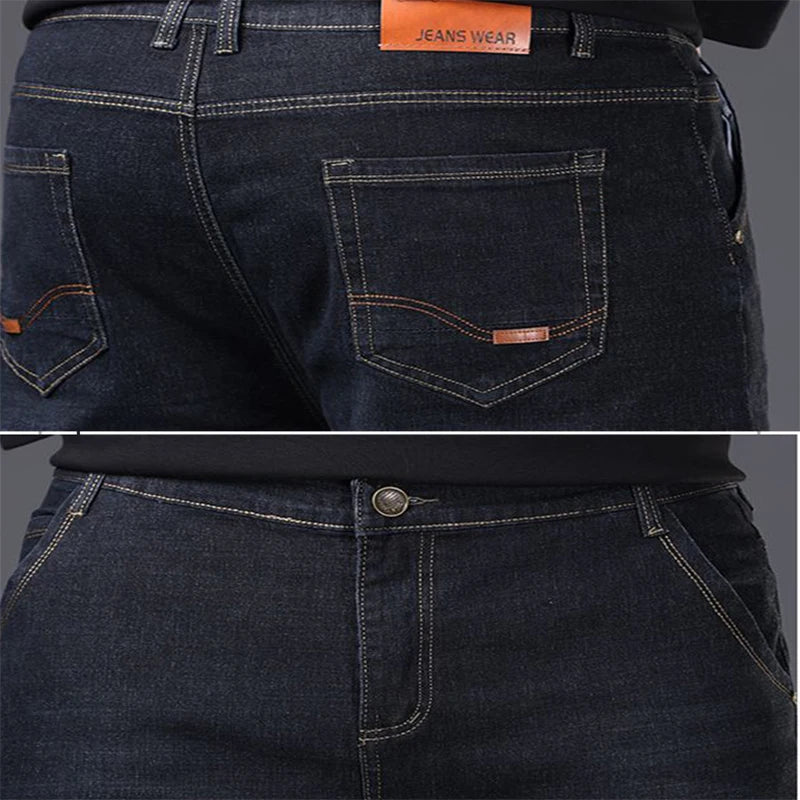 Men Fashion Plus Size 48 50 Black Jeans Male Business Daily Casual Loose Denim Pants Minimalist Stretch Straight Leg Trousers