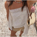 Women's Embroidery Vest Top Vintage Hollow Out Crew Neck Sleeveless Side Split Tank Summer Party Club Daily Matching Streetwear