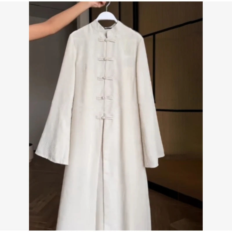 Chinese Style Frog Button Two Piece Set Long Flared Sleeve Ruched Waist Traditional Oriental Outline Sets Spring Picnic Outfit