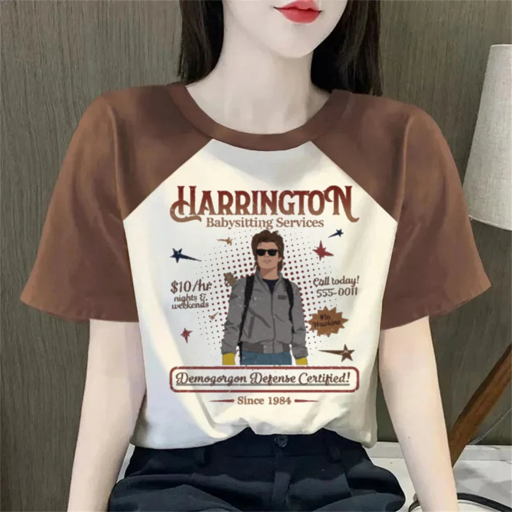 Steve Harrington Top Tees Women Upside Down University Harajuku Hawkins  Hip Hop Graphic Colorful Shirt Classic T-Shirts