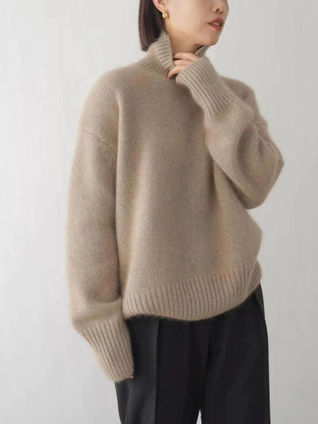 Autumn Winter Thick Loose Knitwear Sweater Tops Casual Turn Down Collar Long Lantern Sleeve Knitted Pullover Coats PYXA-dh70