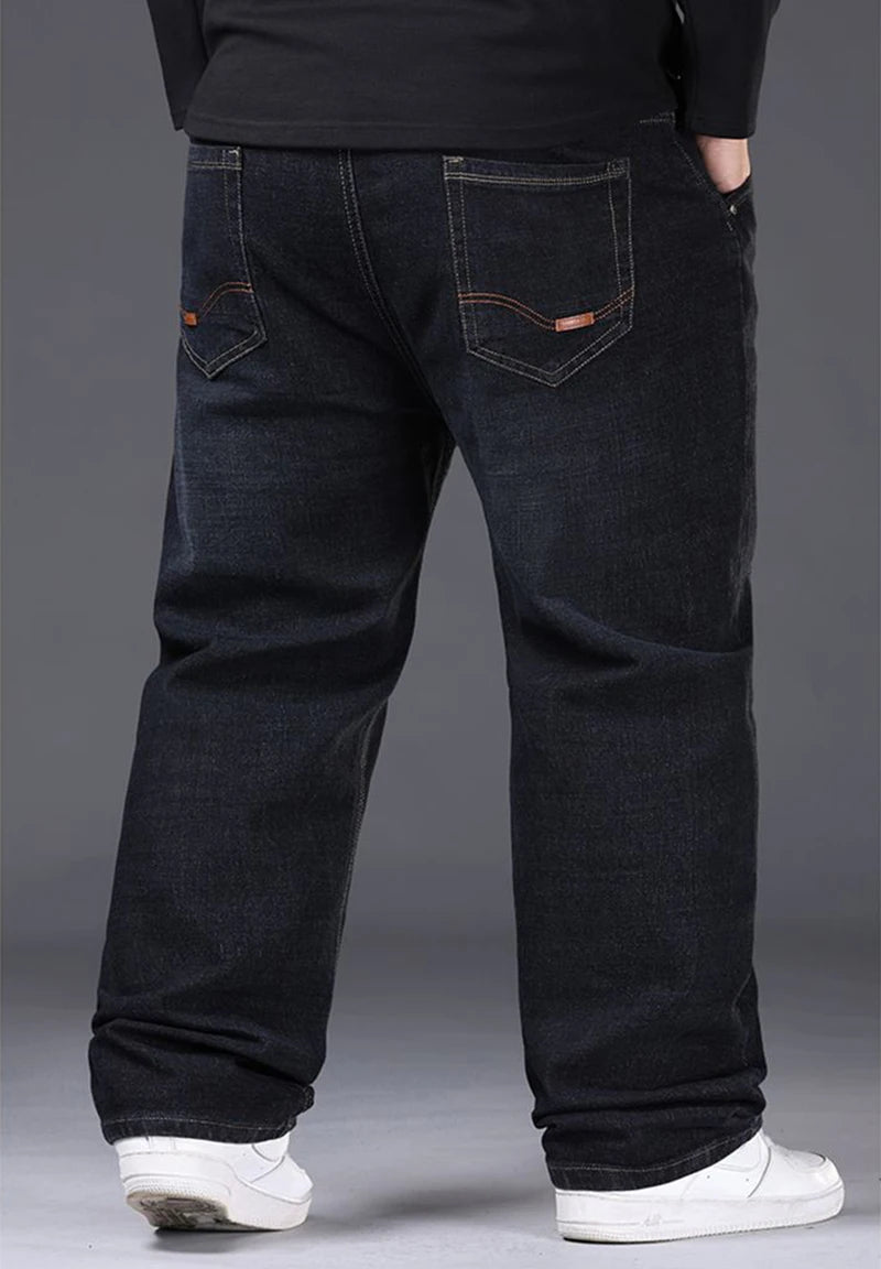 Men Fashion Plus Size 48 50 Black Jeans Male Business Daily Casual Loose Denim Pants Minimalist Stretch Straight Leg Trousers