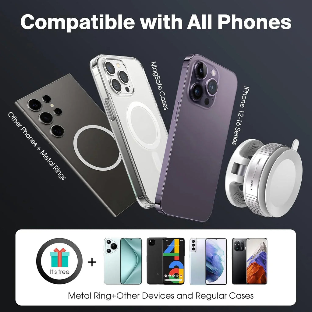 Upgraded Foldable Magnetic Car Phone Holder – N52 Magnet, 360° Rotatable, Dashboard Suction Cup, ABS, with Wrench & Mount Pad