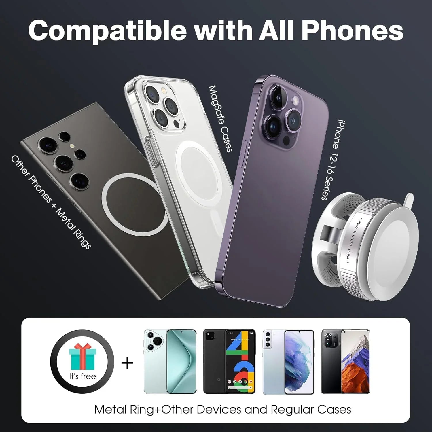 Upgraded Foldable Magnetic Car Phone Holder – N52 Magnet, 360° Rotatable, Dashboard Suction Cup, ABS, with Wrench & Mount Pad