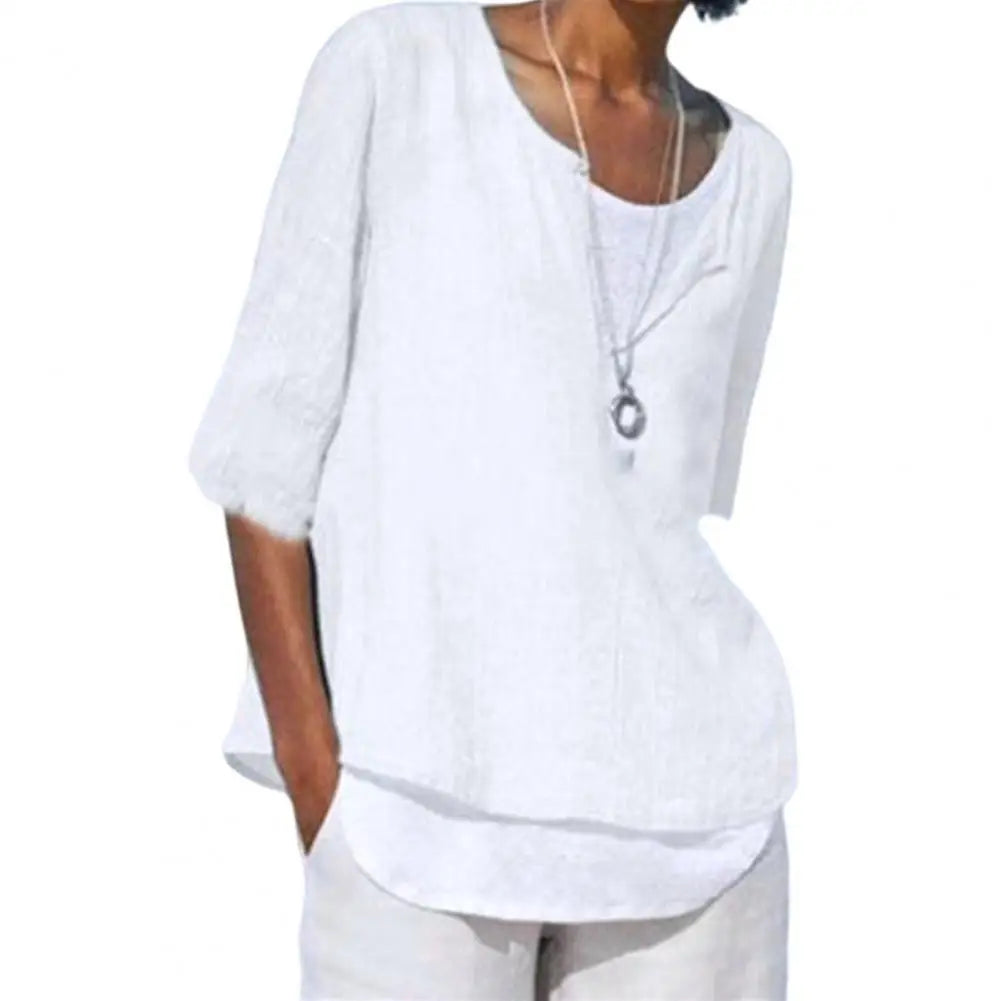 Summer Women's Clothes Casual V-neck Short Sleeves Tops Loose Ladies Cotton Linen T Shirts Tee 4XL