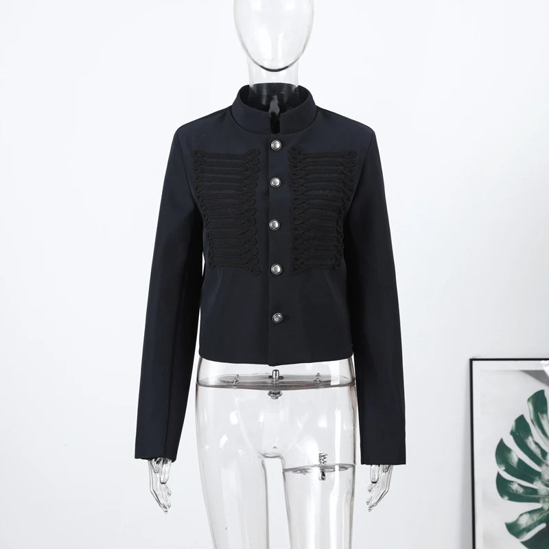 Elegant Long Sleeve Stand Collar Coats 2026 Spring New Retro Military Breasted Jacket For Women Lady High Street Chic Outerwear