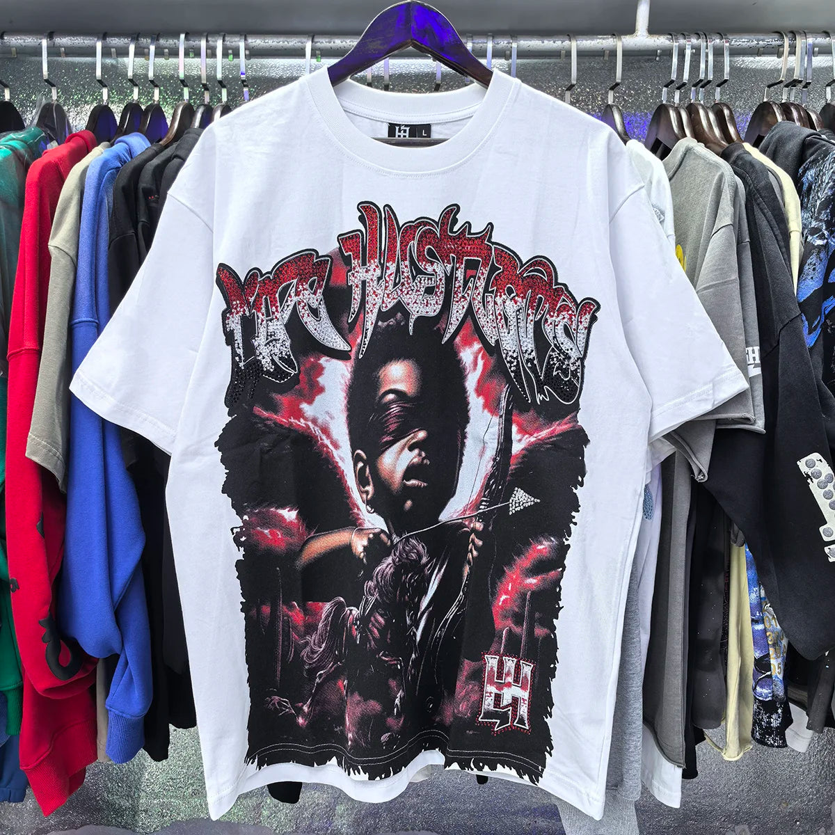 Blind Baby Shinning Diamond Short Sleeve Tshirts for Men and Women Rhinestone Crew Neck Cotton Summer Top Tees Oversized