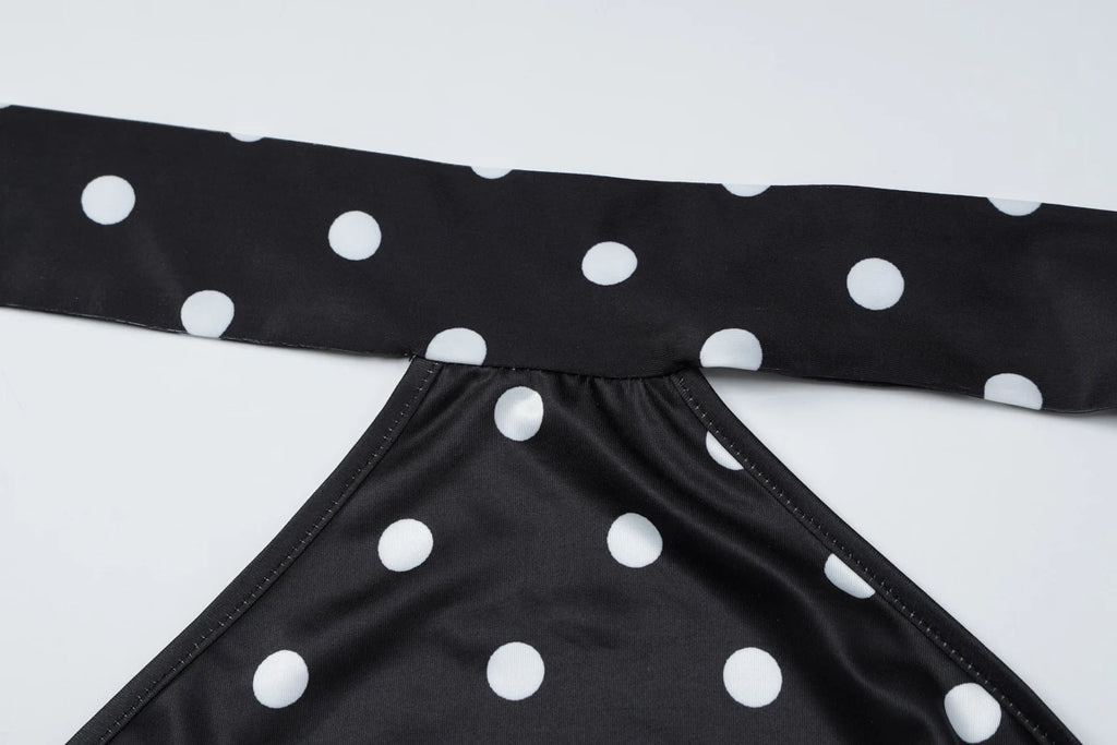 Hugcitar Polka Dot Print Halter Sleeveless Backless Bandage Sexy Slim Mini Dress Summer Women Fashion Outfit Party Vacation