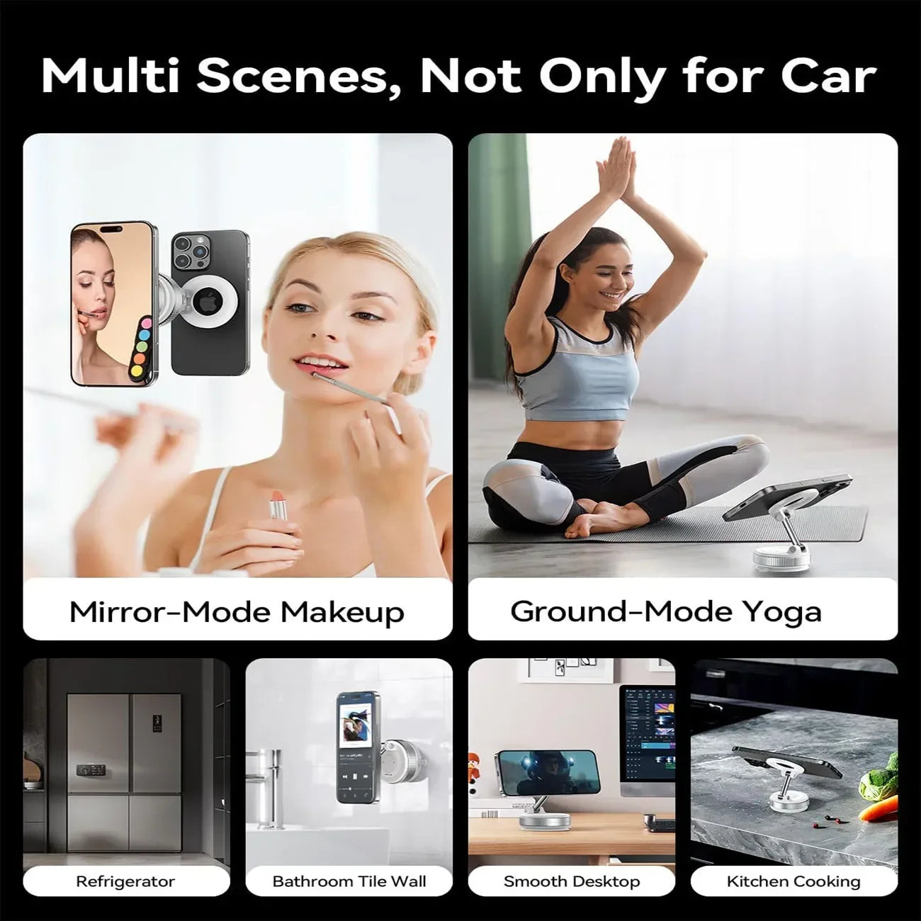 Upgraded Foldable Magnetic Car Phone Holder – N52 Magnet, 360° Rotatable, Dashboard Suction Cup, ABS, with Wrench & Mount Pad