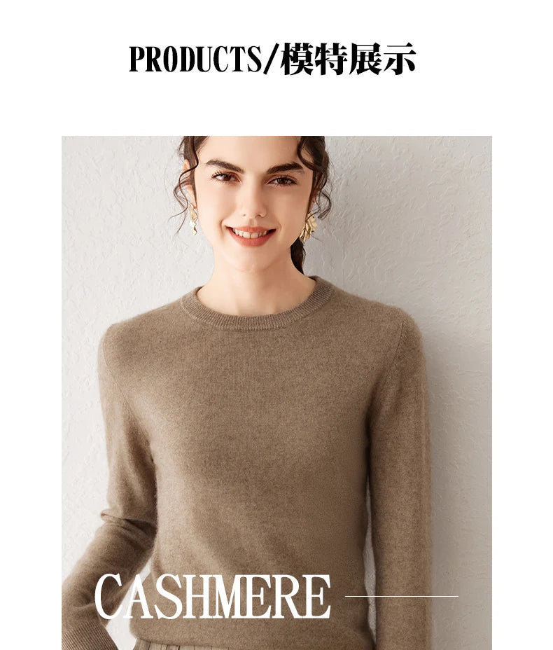 Women's 100% Pure Cashmere Sweater 2025 Fall Winter Crew Neck Long Sleeve Warm Soft Knitted Pullover New Knit Tops Women Clothes