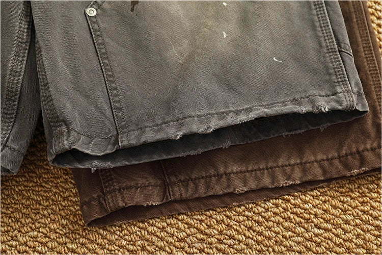 Heavy washing to do old shorts men high quality woven nail texture heavy cargo five quarter pants tide