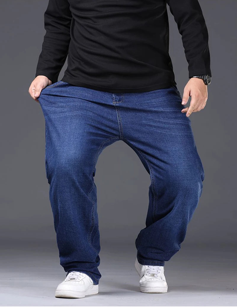 Men Fashion Plus Size 48 50 Black Jeans Male Business Daily Casual Loose Denim Pants Minimalist Stretch Straight Leg Trousers