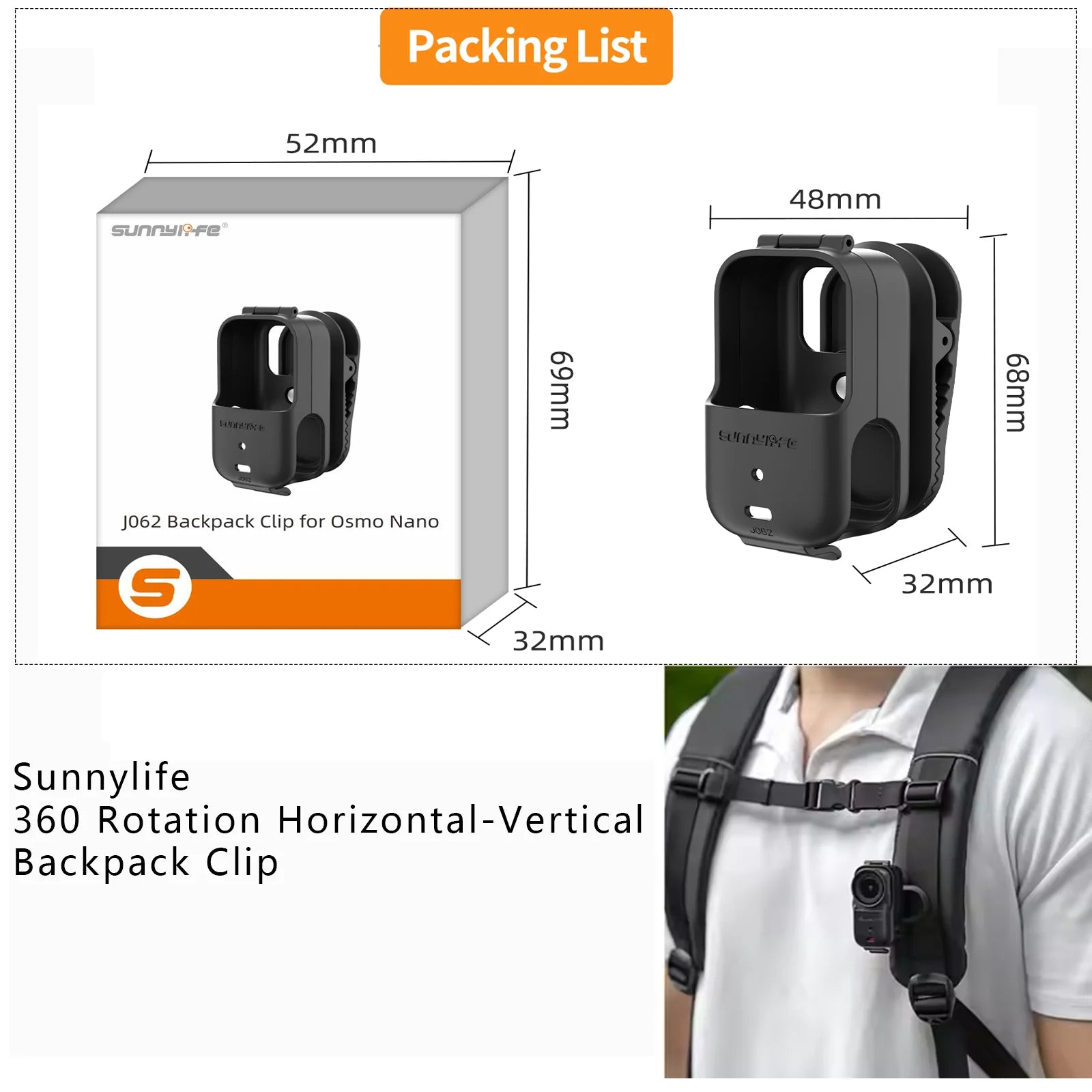 Sunnylife Accessories For DJI Osmo Nano Backpack Clip Magnetic Holder Mount Len Case Bag Protection Expansion Bracket Silicone