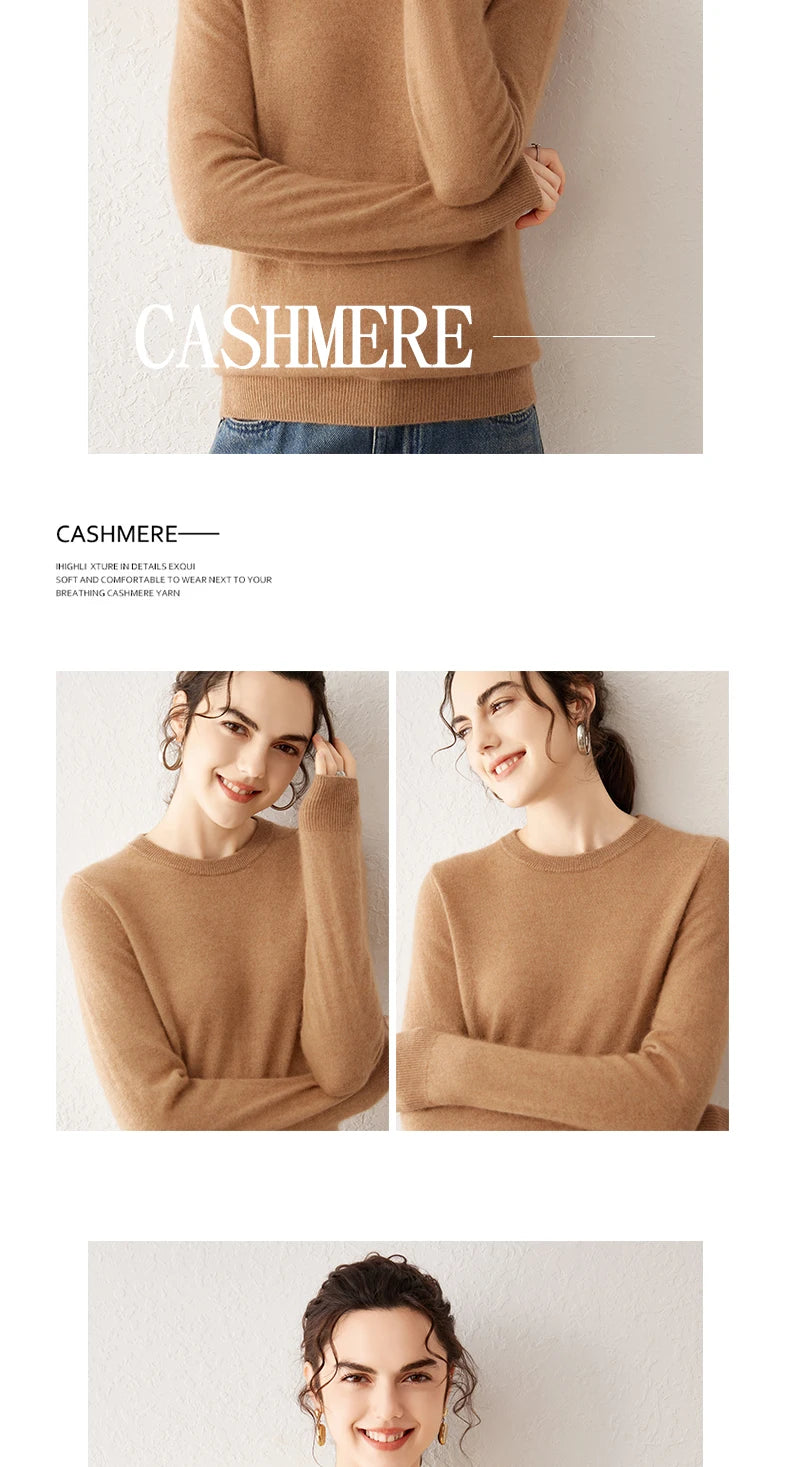 Women's 100% Pure Cashmere Sweater 2025 Fall Winter Crew Neck Long Sleeve Warm Soft Knitted Pullover New Knit Tops Women Clothes