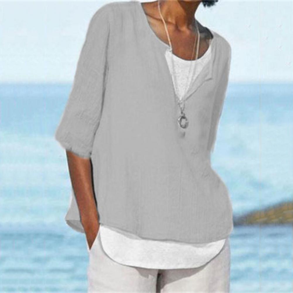 Summer Women's Clothes Casual V-neck Short Sleeves Tops Loose Ladies Cotton Linen T Shirts Tee 4XL