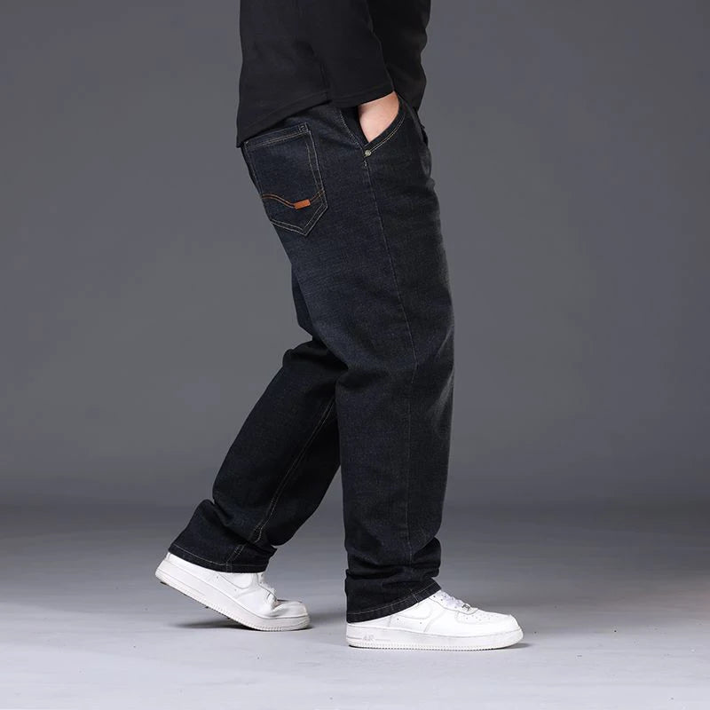 Men Fashion Plus Size 48 50 Black Jeans Male Business Daily Casual Loose Denim Pants Minimalist Stretch Straight Leg Trousers