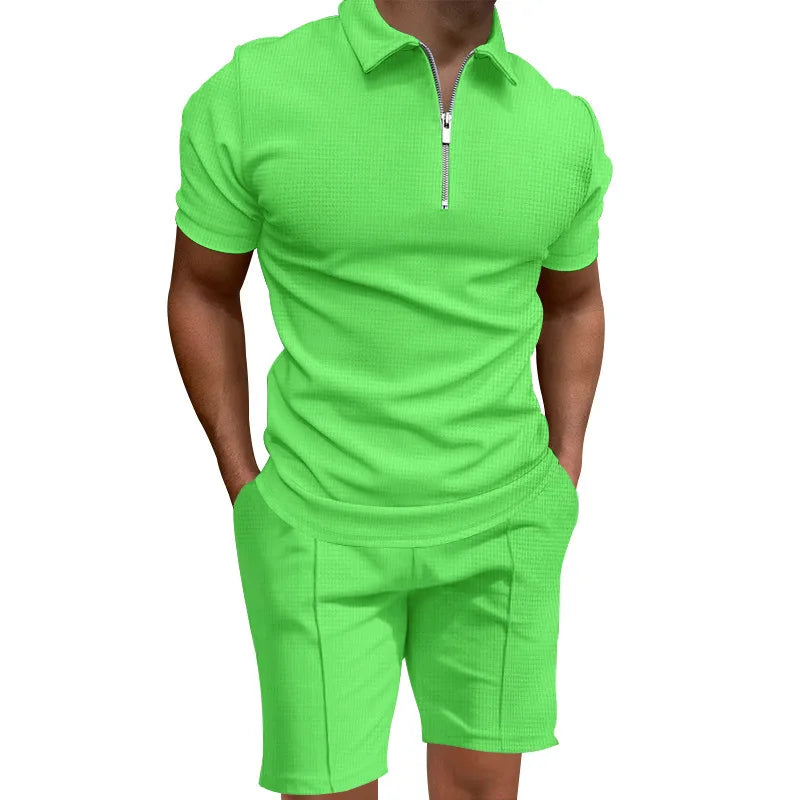 2024 Men's summer suits solid color waffle lapel slim-fit short sleevett-shirt casual fashion men's clothing free shipping