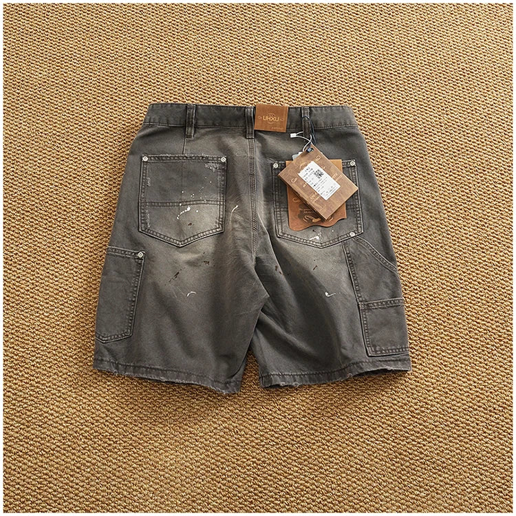 Heavy washing to do old shorts men high quality woven nail texture heavy cargo five quarter pants tide
