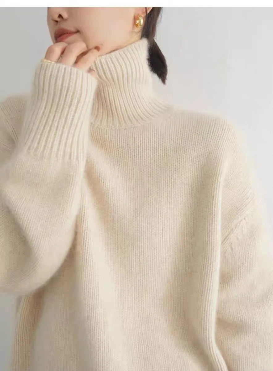 Autumn Winter Thick Loose Knitwear Sweater Tops Casual Turn Down Collar Long Lantern Sleeve Knitted Pullover Coats PYXA-dh70